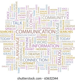 COMMUNICATION. Word collage on white background. Illustration with different association terms.