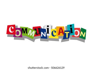 communication, word and text cut from paper, in flat design