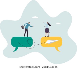 Communication or work discussion, sending message or telling new idea, brainstorming to gather information and solution .business concept.flat character.