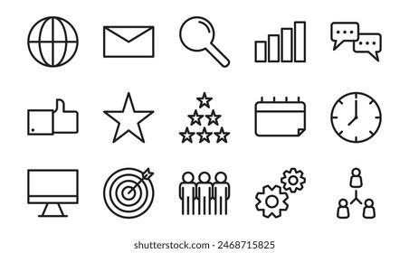 Communication working on social networks and sending business messages icon set. Editable stroke. Vector illustration