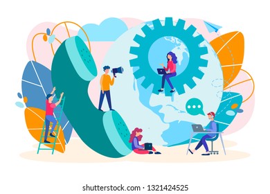 Communication world people vector concept. Online communication with the whole world, support, customer service.