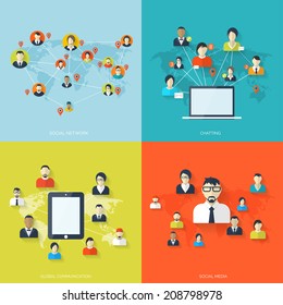 Communication,chatting.Flat style.Social media app,mobile instant messenger,web chat.International social network.Virtual communication and media sharing.Email message.Social media marketing strategy.