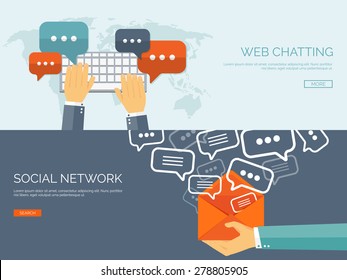 Communication,chatting.Flat Style.Social Media App,mobile Instant Messenger,web Chat.International Social Network.Virtual Communication And Media Sharing.Email Message.Social Media Marketing Strategy.