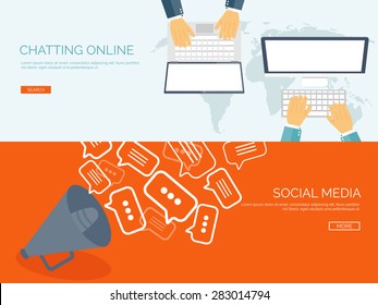 Communication,chatting.Flat style.Social media app,mobile instant messenger,web chat.International social network.Virtual communication and media sharing.Email message.Social media marketing strategy.