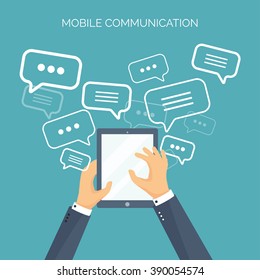 Communication,chatting.Flat style.Social media app,mobile instant messenger,web chat.International social network.Virtual communication and media sharing.Email message.Social media marketing strategy.