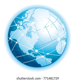 Communications globe. Network, travel, exchange or connectivity vector icon with halo.