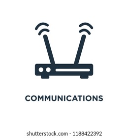 Communications icon. Black filled vector illustration. Communications symbol on white background. Can be used in web and mobile.