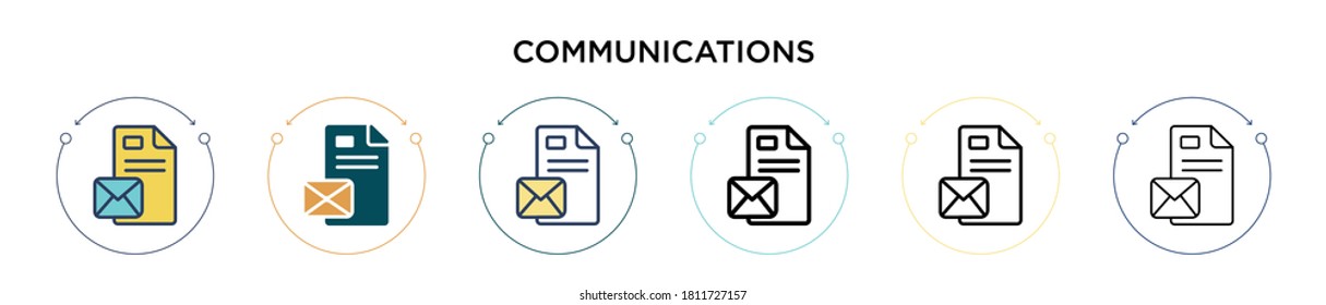 Communications icon in filled, thin line, outline and stroke style. Vector illustration of two colored and black communications vector icons designs can be used for mobile, ui, web