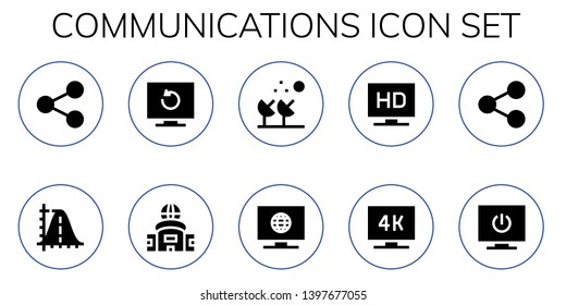 communications icon set. 10 filled communications icons.  Collection Of - Share, Parabola, Television, Satellite dish