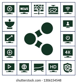 communications icon set. 17 filled communications icons.  Collection Of - Television, Satellite dish, Share, Firewall