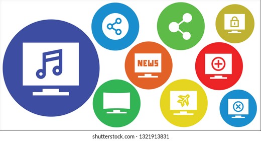 communications icon set. 9 filled communications icons.  Collection Of - Television, Share