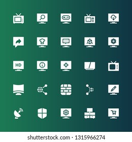 communications icon set. Collection of 25 filled communications icons included Television, Firewall, Satellite dish, Share