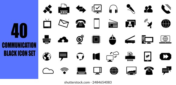Communications icon set. Message flat sign black icon set.