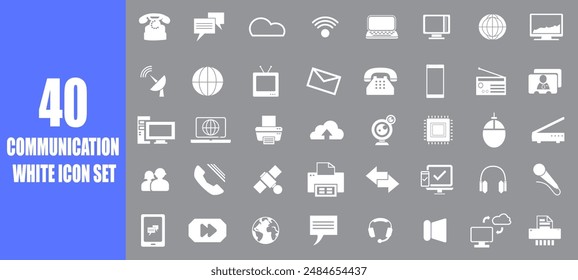 Communications icon set. Message flat sign white icon set.