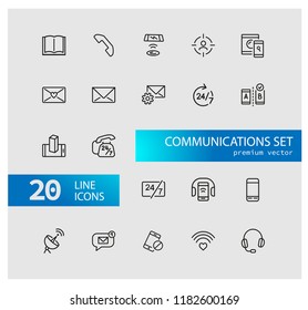 Communications icons. Book, letter, mobile phone. Communication technology and applications concept. Vector illustration can be used for topics like connection, internet, web and mobile service