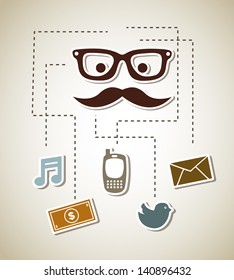 communications icons over beige background vector illustration