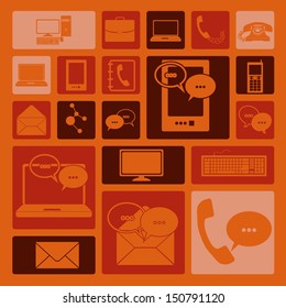 communications icons over orange background vector illustration