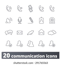 Communications icons: vector set. Business and social thin line signs. Outline series.