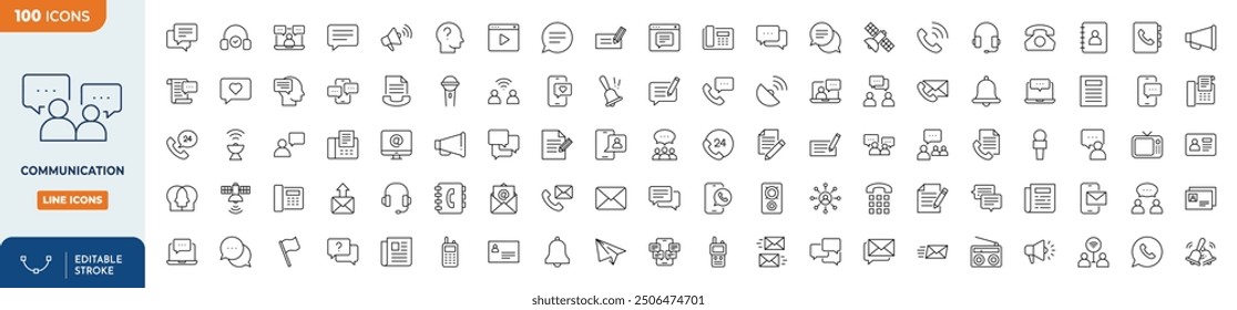 Communications Line Editable Icon set	
