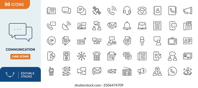Communications Line Editable Icon set	