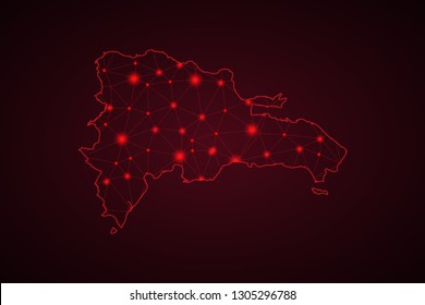 Communications map of dominican. Abstract mash line and point scales on dark background with Map of dominican Republic. Wire frame 3D mesh polygonal network line, design sphere, dot and structure. - V