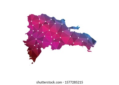 Communications map of dominican. Abstract mash line and point scales on dark background with Map of dominican Republic. Wire frame 3D mesh polygonal network line, design sphere, dot and structure.