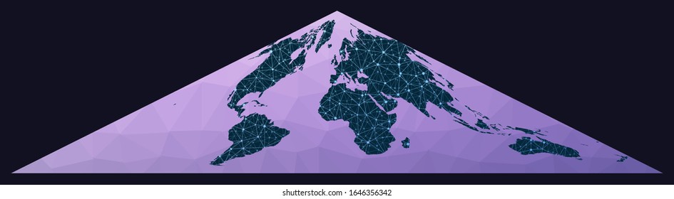 Communications map of the world. Collignon equal-area pseudocylindrical projection. World network map. Wired globe in Collignon projection on geometric low poly background. Neat vector illustration.