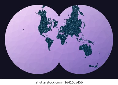 Communications map of the world. Eisenlohr conformal projection. World network map. Wired globe in Eisenlohr projection on geometric low poly background. Awesome vector illustration.
