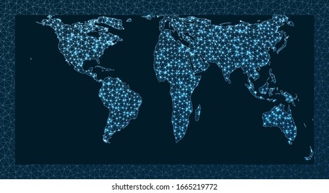 Kommunikationskarte der Welt. Gringküre Projektion. World Network. Trendy Connection Map. Vektorillustration.