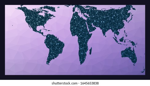 Mapa de comunicaciones del mundo. Proyección cuadrada de área igual para Gringorten. Mapa de red mundial. Plano alambrado en proyección Gringorten sobre fondo geométrico de poste bajo. Magnífica ilustración vectorial.
