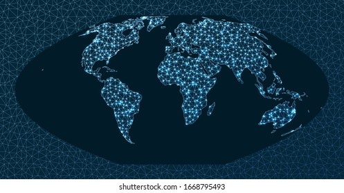 Communications map of the world. Mt Flat Polar Parabolic projection. World Network. Awesome connections map. Vector illustration.