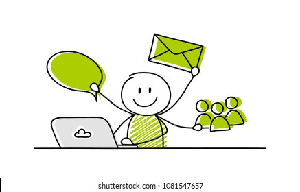 Communications method - business concept with funny stickman. Vector.
