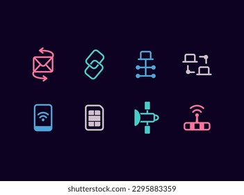 Communications, network connections vector icon set. Internet technologies icons.