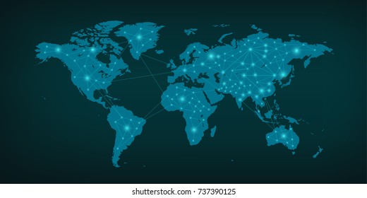 Communications network map of the world Blue map
Dark blue background