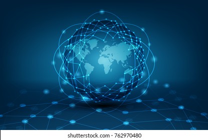 Communications Network Map Of The World Blue Map Dark Blue Background Map World Vector Global Logistics Network
