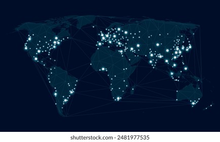 Communications network world map. Abstract world map on night sky