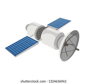 Communications satellite in space. Isolated vector illustration. White background.