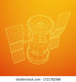 communications satellite. Wireframe low poly mesh vector illustration.