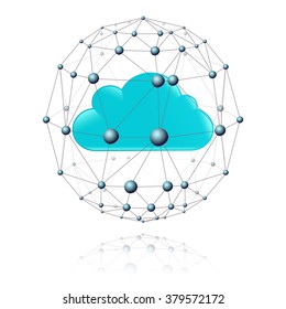 communications sector in the form of spheres of grid and cloud blue inside 