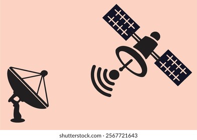 Communications or space satellite. Modern day telecommunication  and  wireless internet concept. Editable, EPS 10. Easy to change color, size or manipulate. Dish and antenna.