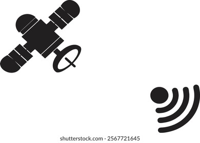 Communications or space satellite. Modern day telecommunication  and  wireless internet concept. Editable, EPS 10. Easy to change color, size or manipulate. Dish and antenna.