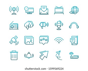 communications talk information broadcast icons set gradient line vector illustration