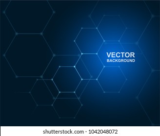 Kommunikation oder Technologie, wissenschaftliche Konzepte. Plexus hexagon verbindet blauen Hintergrund. Vektorgrafik 