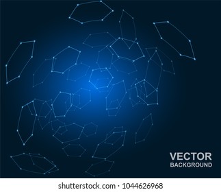 Communications or technology, science concepts. Plexus hexagon connections blue background. Vector 