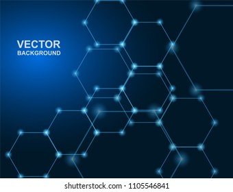 Communications or technology, science concepts. Plexus hexagon connections blue background. Vector