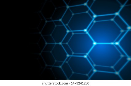 Communications or technology, science concepts. Plexus hexagon connections blue background. Vector.