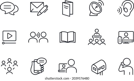 Comunicaciones Diseño vectorial de iconos de línea delgada