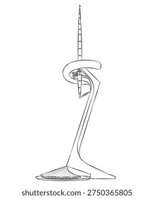 Montjuïc Communications Tower Barcelona Spain España bw Illustration