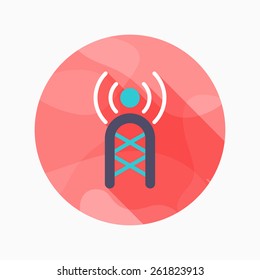 Communications tower flat icon with long shadow on blue circle background , vector illustration , eps10