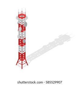 Communications Tower Mobile Phone Base Or Radio For Wireless Connections Isometric View. Vector Illustration